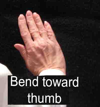 Bend toward little finger - this photo and next look like someone is waving their right hand from side to side, this one shows the hand tilted to the right